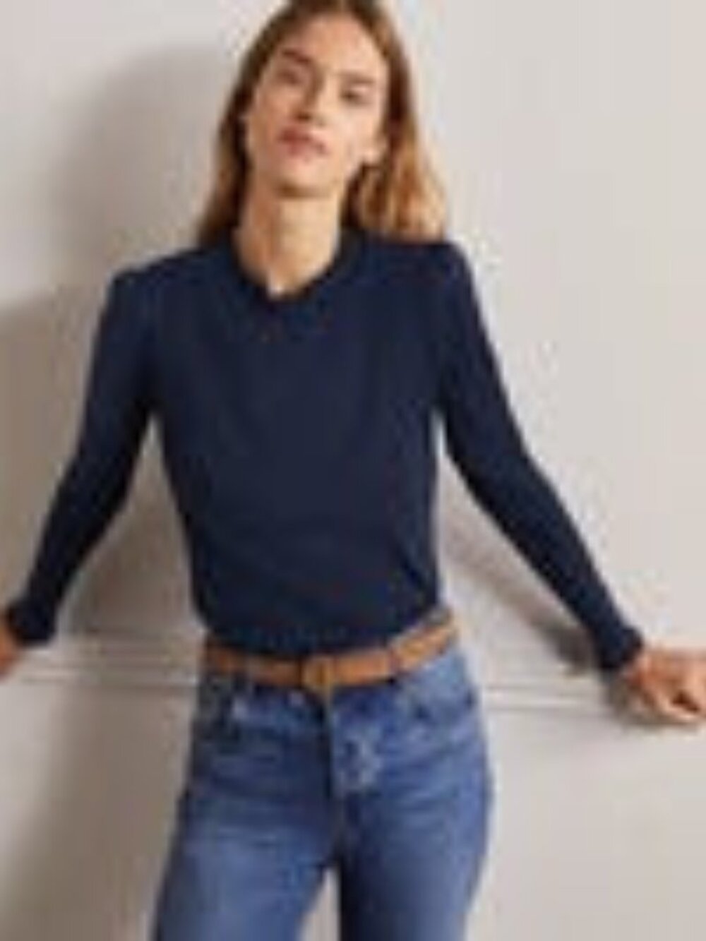 Boden Navy Supersoft Frill Detail Top - size 6